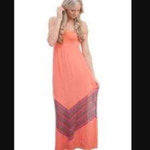Missy Robertson Coral‎ Strapless Maxi Dress M Chevron Hem Boho Summer